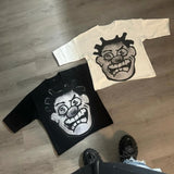 Yidouxian Dress Y2k Long Cartoon Pattern T-Shirt Hip-Hop Harajuku Fashion Men's Casual Round Collar Gothic Short Sleeves