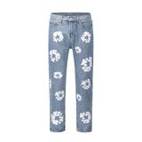 Yidouxian High Street Printing Wash Straight Street Clothing Slim Jeans Mid-Waist Casual Fashion Pants