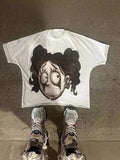 Yidouxian Men's T-Shirts Harajuku Vintage Cartoon Printed Round-Neck T-Shirts Men Y2K American Street Fashion