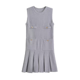 Yidouxian Spring Style Wide-Pleated Button Knitted Mini Dress 3859025