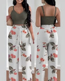 Yidouxian Independent Station Spring And Summer New Fashion Printing Suspenders To Attract 2-Piece Sets Of Trousers