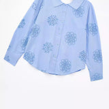 Yidouxian Spring Style Glue Embroidery Decorated Loose Poplin Shirt 2492056