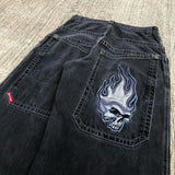 Yidouxian JNCO Printed Baggy Jeans For Men's 2K Casual Wide-Legged Jeans