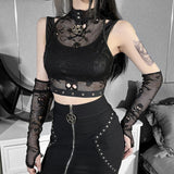 Yidouxian Dark Wind Netting Skull Lace Vest Two-Piece Set Spring Ins Sexy Inner Suit