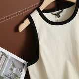 Yidouxian New Rice-White Sleeveless Spliced Slim Lady's Bottomed Vest T-Shirt