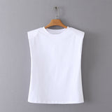 Yidouxian Spring Style Shoulder Pads Loose Multicolor Sleeveless Round Collar T-Shirt 0858030