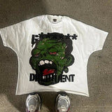 Yidouxian Men's T-Shirts Harajuku Vintage Cartoon Printed Round-Neck T-Shirts Men Y2K American Street Fashion