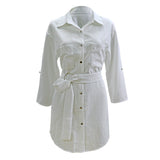 Yidouxian Popular Style Summer Belt Cardigan Solid Color Pull-Sleeved Shirt Dress