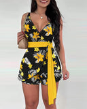 Yidouxian Independent Station Spring And Summer New Printed Belt Shorts Set In Stock