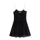 Yidouxian Spring Style Small Bow Decorated With Texture Slim Suspender Dress 7200304