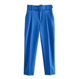 Yidouxian 2024 New Pleated Multi-Color Harlan Pants Leisure Solid-Color Women's Pants Belt