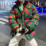 Big Flower Cotton-Padded Jacket Men And Women China-Fashion Chinese Wind Peony Flowers Add Thick Cotton Clothes Winter Warm Coat Oversize