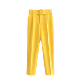 Yidouxian 2024 New Pleated Multi-Color Harlan Pants Leisure Solid-Color Women's Pants Belt