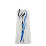 Yidouxian New Street Style Printed Small Pleated Suspenders Dress 0264057