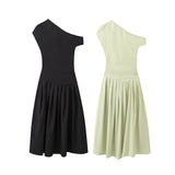 Yidouxian New Summer Dress With A High Waist And A Slim, Asymmetrical Long Dress In Solid Color