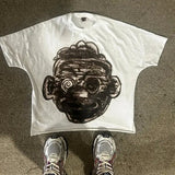 Yidouxian Men's T-Shirts Harajuku Vintage Cartoon Printed Round-Neck T-Shirts Men Y2K American Street Fashion