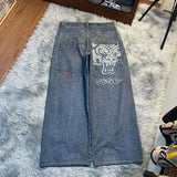 Yidouxian JNCO Printed Baggy Jeans For Men's 2K Casual Wide-Legged Jeans