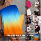 Yidouxian Independent Station Spring And Summer New Popular Style Positioning Printing Gradual Discoloration One-Shoulder Casual Dress