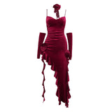 Yidouxian Christmas Shanshan Velvet Ribbon Dress + Cuff Minority Design Sensitive Skirt