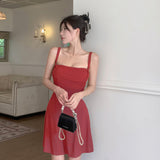 Yidouxian Show Chest A Dress Summer New Ins Gentle Lady Style Solid Color Short Skirt Girl