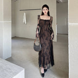 Yidouxian Pure Wants To Show Chest Lace A Dress Autumn New Literary Retro Style Dress Girl