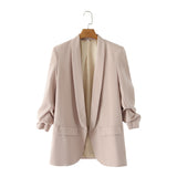 Yidouxian Spring Style Pleated Sleeve Sag Urban Leisure Candy Color Women's Suit Coat