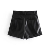 Yidouxian Spring Style Pleated Leather Solid Color Fashion Trendy Shorts 7385290