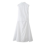 Yidouxian New Women Front Knotted White Shirt Dress Lapel Collar Sleeveless Female High Street Summer Dresses