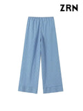 Yidouxian ZRN-Women's Full Length Striped Pants, Side Pockets, Mid Elastic Waist, Drawstring, Female Trousers, Fashion