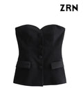 Yidouxian ZRN-Women's Strapless Patchwork Satin Bustier Tops, Straight Neck, Front Button, Female Camis, Sexy Fashion