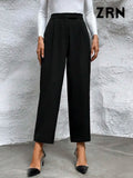 Yidouxian ZRN-Women's Side Pockets Front Darted Pants, High Waist, Zipper Fly, Ankle Trousers, Female Fashion