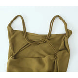 Yidouxian New Women Olive Green Satin Slip Dress Crossed Double Thin Strap Back Flowy Neckline Female Party Sexy Dresses