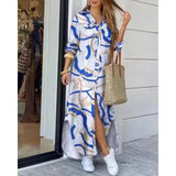 Yidouxian Women's Fashion Long sleeved Shirt Dress Personalized Button Long Women's Fashion Print Casual Loose Dress