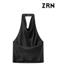 Yidouxian Women Fashion Satin Flowing Halterneck Tank Tops Sexy Backless With Button Female Camis Mujer