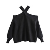 Yidouxian Women Fashion Loose Knit Halterneck Sweater Sexy Off Shoulder Long Sleeve Female Pullovers Chic Tops