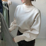 Yidouxian Chic Batwing Sleeve Cropped Sweatshirts Women Solid Elegant Pullover Top Casual Autumn Round Neck Korean Fashion Hoodie