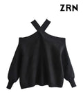 Yidouxian Women Fashion Loose Knit Halterneck Sweater Sexy Off Shoulder Long Sleeve Female Pullovers Chic Tops