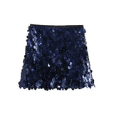 Yidouxian ZRN-Women's Shiny Sequined Mini Skirt, Mid Waist, Side Zipper, Female Skirts, Fashion