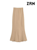 Yidouxian ZRN-Women's Long Satin Skirt, High Waist, Elastic Waistband, Female Skirts, Fashion