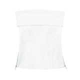 Yidouxian Women Fashion Side Zipper Cropped Bustier Tops Sexy Strapless Straight Neck Female Camis Mujer