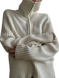 Yidouxian Autumn Winter Casual Zipper Y2K Fairy Cardigan Women Turtleneck Long Sleeve Oversized Knitted Basic Loose Sweate