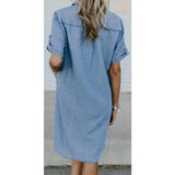 Yidouxian Women's Summer Plus Size Loose Short Sleeved Denim Dress Women's Lapel Button Solid Color Casual Loose Denim Dress