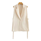 Yidouxian Women Fashion With Taps Side Vents Waistcoat Vintage Sleeveless Front Button Female Outerwear Chic Vest Tops