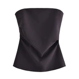 Yidouxian ZRN-Women's Draped Strapless Bustier Tops, Exposed Shoulder, Straight Neck, Back Zipper Female Camis, Sexy Fashion