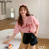 Yidouxian Pullover Sweater 2024 Early Spring Pink Women Clothes Sweet Letter Print Round Neck Pull Femme Outwear Casual Tops