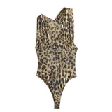 Yidouxian Sexy Women Draped Asymmetrical Mesh Bodysuit Leopard Romper Summer Body Mujer Playsuit Tops