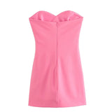 Yidouxian New Fashion Women Pink Ruched Strapless Dress Sleeveless Back Zipper Female Party Mini Sexy Vestidos