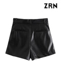 Yidouxian ZRN-Women's Faux Leather Shorts with Side Pockets, High Waist, Zipper Fly, Female Short Pants, Chic Fashion