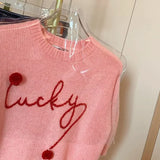 Yidouxian Pullover Sweater 2024 Early Spring Pink Women Clothes Sweet Letter Print Round Neck Pull Femme Outwear Casual Tops