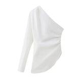 Yidouxian ZRN-Women's Asymmetric Blouses, One Shoulder, Long Sleeve, Female Shirts, Chic Tops, Sexy Fashion